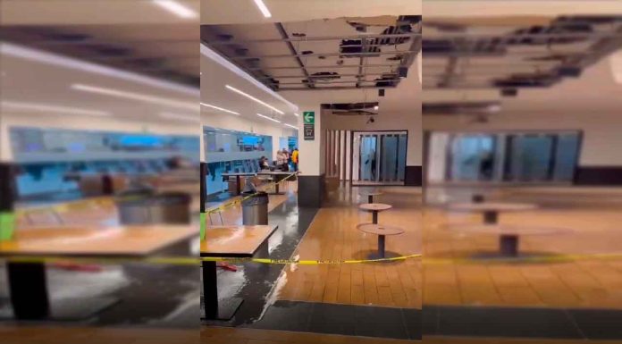 #VIDEO || Filtraciones en la Terminal 1 del AICM tras intensas lluvias en CDMX