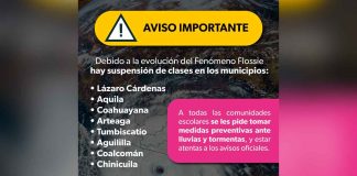 Por Tormenta Tropical Flossie se suspenderán clases en 8 municipios