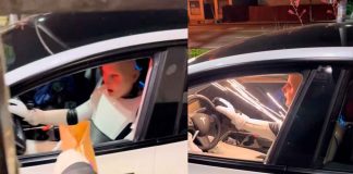 #VIDEO | Captan a un supuesto robot fugado en un Tesla llegando a un Taco Bell de EUA
