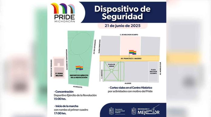 SSP Michoacán anuncia cortes viales por la marcha del orgullo LGBTTTIQ+ en el centro de Morelia