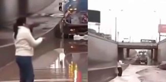 #Video | Conductor empapa a reportera en Perú y queda atrapado en inundación