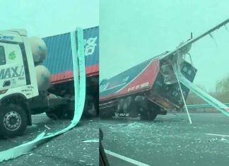 #VIDEO || Turbina Aerogeneradora impacta contra trailer de carga