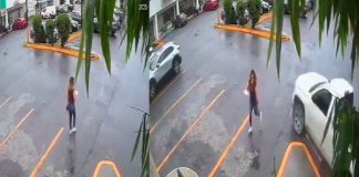 #VIDEO | Cámara capta escape asombroso de una mujer ante accidente vehicular