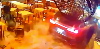 #VIDEO | Hombre se mete a restaurante con su auto para atropellar a sus amigos luego de una pelea