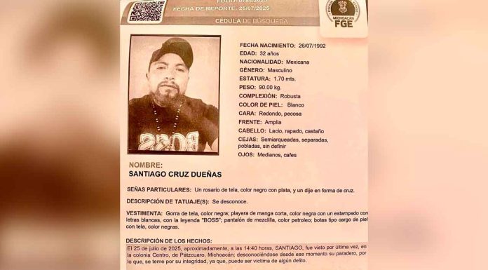 Personas bloquean la Pátzcuaro-Morelia; piden la aparición con vida de Santiago Cruz Dueñas