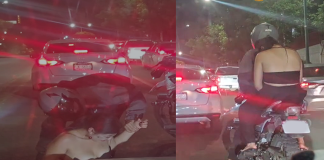 #VIDEO || Caída por imprudencia, pareja en motocicleta protagoniza incidente por aparente estado de ebriedad en Morelia