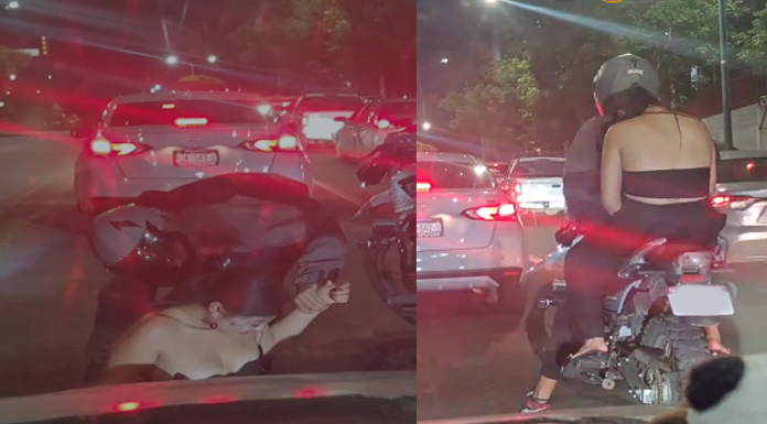 #VIDEO || Caída por imprudencia, pareja en motocicleta protagoniza incidente por aparente estado de ebriedad en Morelia