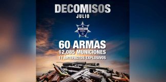 En julio, SSP aseguró 60 armas de fuego y 11 explosivos en operativos en Michoacán