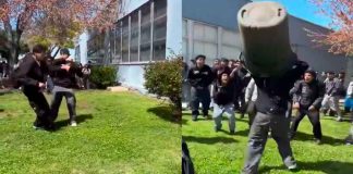 #VIDEO || Una pelea, un bote de basura volador y la mejor puntería del mundo 🚮🎯