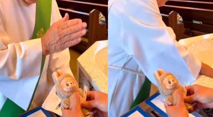 #VIDEO || Sacerdote bendice a un Labubu y desata polémica en redes