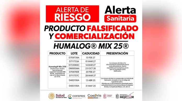 Emite Cofepris alerta sanitaria por falsificación de medicamento para la diabetes