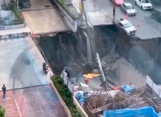Gigantesco socavón de 50 metros frente al Hospital Vajira en Bangkok: no hay heridos
