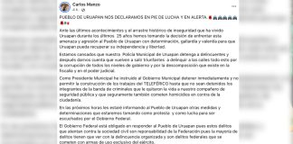 Uruapan se declara en pie de lucha: Carlos Manzo