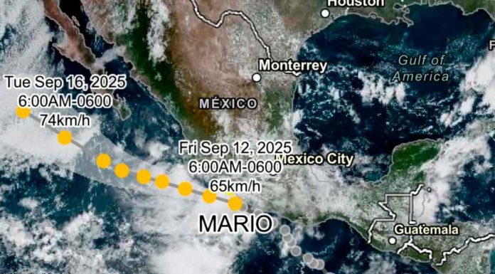 Tormenta tropical Mario origina lluvias muy fuertes, oleaje elevado y rachas fuertes de viento en el sur y occidente de México