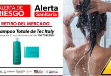 SSM alerta sobre retiro de lote contaminado de Shampoo Totale de Tec Italy