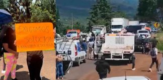 Manifestantes bloquean la Morelia-Quiroga, a la altura de Iratzio