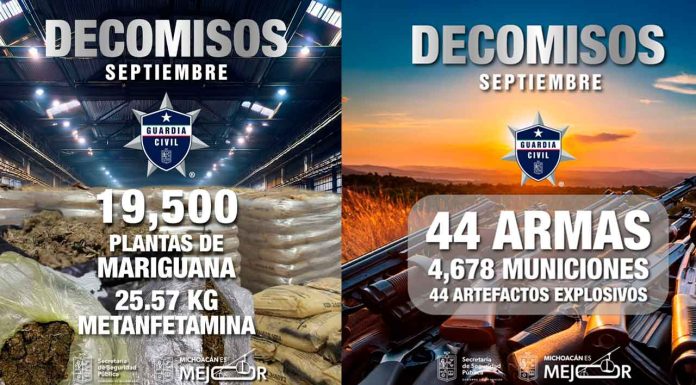 Decomisadas en septiembre 44 armas, 44 explosivos y más de 4 mil municiones: SSP