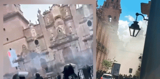 FNLS desata caos en el Centro Histórico de Morelia; daña 2 tranvías turísticos y se enfrenta a la UROP