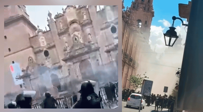 FNLS desata caos en el Centro Histórico de Morelia; daña 2 tranvías turísticos y se enfrenta a la UROP