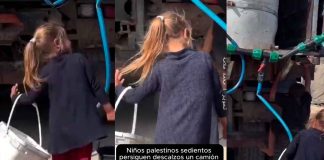 #VIDEO || Video desgarrador: Niños palestinos persiguen camión con tanque vacío de agua en Gaza