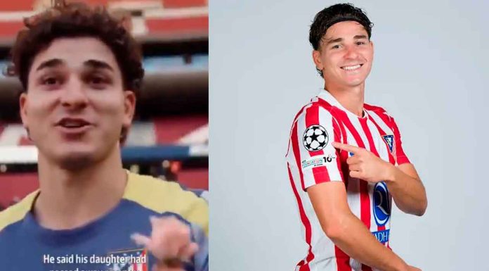 #Video| Julián Álvarez lleva una flor al centro del campo en emotivo gesto en el Atlético de Madrid
