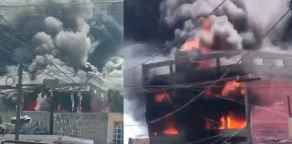 #Video| Incendio devasta fábrica de colchones en Ecatepec; suspenden servicio del Mexicable