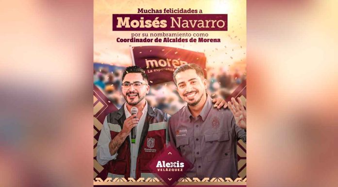 Alexis Velázquez reconoce a Moisés Navarro como nuevo coordinador de alcaldes de Morena en Michoacán.