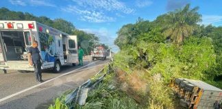 Camión sale del camino en la autopista Siglo XXI; conductor resulta ileso