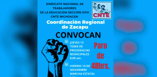 CNTE Michoacán convoca a paro de 48 horas y movilizaciones