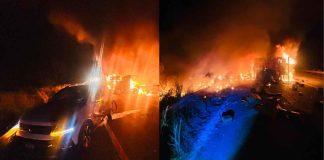 Tráiler se incendia tras choque contra auto; hay un muerto y tres heridas