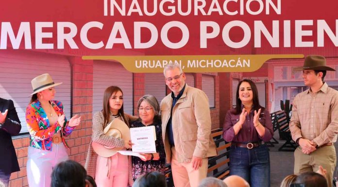 ¡En su primer acto público! Grecia Quiroz y Bedolla inauguran juntos Mercado Poniente en Uruapan