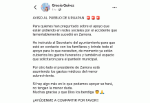 Ayuntamiento de Uruapan apoya a ciudadanos que perdieron la vida en accidente vial en Zamora