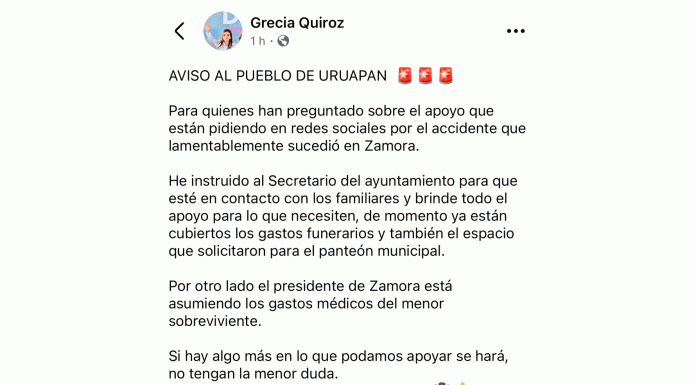 Ayuntamiento de Uruapan apoya a ciudadanos que perdieron la vida en accidente vial en Zamora