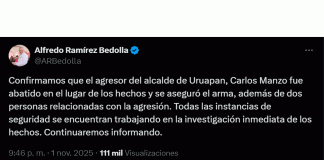 Un abatido y dos detenidos por homicidio de alcalde de Uruapan: Bedolla