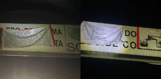 Aseguran narcomantas en el Puente Coahuayana