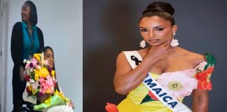 Miss Jamaica reaparece en silla de ruedas tras caída en Miss Universo 2025