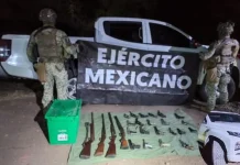 Guardia Nacional y Ejército Mexicano aseguran arsenal en localidad de Villamar en Michoacán