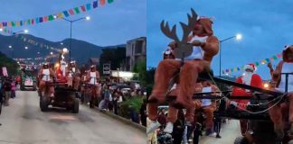 Ingenio mexicano se vuelve viral: en El Naranjo transforman retroexcavadora en trineo navideño| Video
