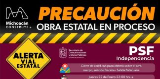 Anuncian cierres viales en el distribuidor de la salida a Pátzcuaro por obras públicas