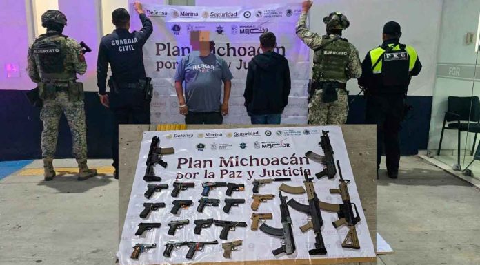 Detenidos entre Michoacán y Guanajuato un hombre y un menor de edad con 24 armas