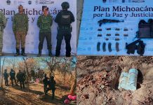 En Apatzingán, SSP asegura arma, explosivos e incinera plantas de marihuana; hay 2 detenidos