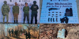 En Apatzingán, SSP asegura arma, explosivos e incinera plantas de marihuana; hay 2 detenidos