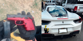 SSP asegura vehículo con reporte de robo en EUA y arma; hay dos detenidos