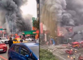 VIDEO// Incendio en tienda de muebles de Taiwán moviliza a equipos de emergencia