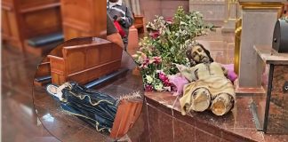 Enloquecido sujeto destroza mobiliario e imágenes religiosas en templo de Chavinda