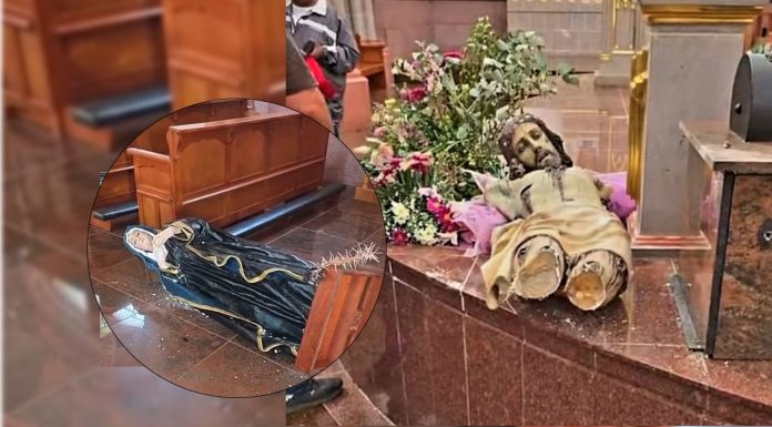 Enloquecido sujeto destroza mobiliario e imágenes religiosas en templo de Chavinda