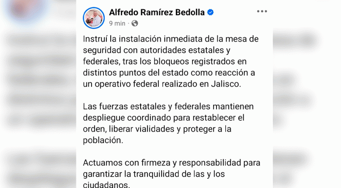 Bedolla instaló mesa de seguridad tras bloqueos carreteros por operativo en Jalisco