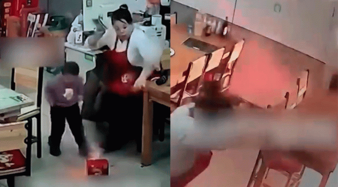 #VIDEO/ Niño provoca susto al encender caja de fuegos artificiales dentro de restaurante en China