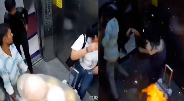#VIDEO || Explosión de globos con gas en un ascensor de India deja dos personas lesionadas