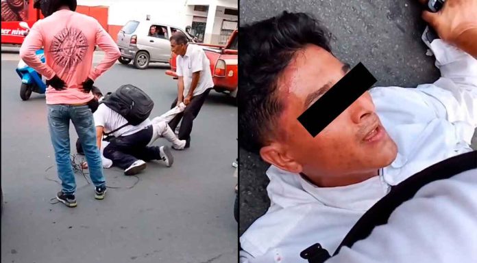 #VIDEO // Multitud golpea a sujeto que intentó estrangular a un adulto mayor para robarle